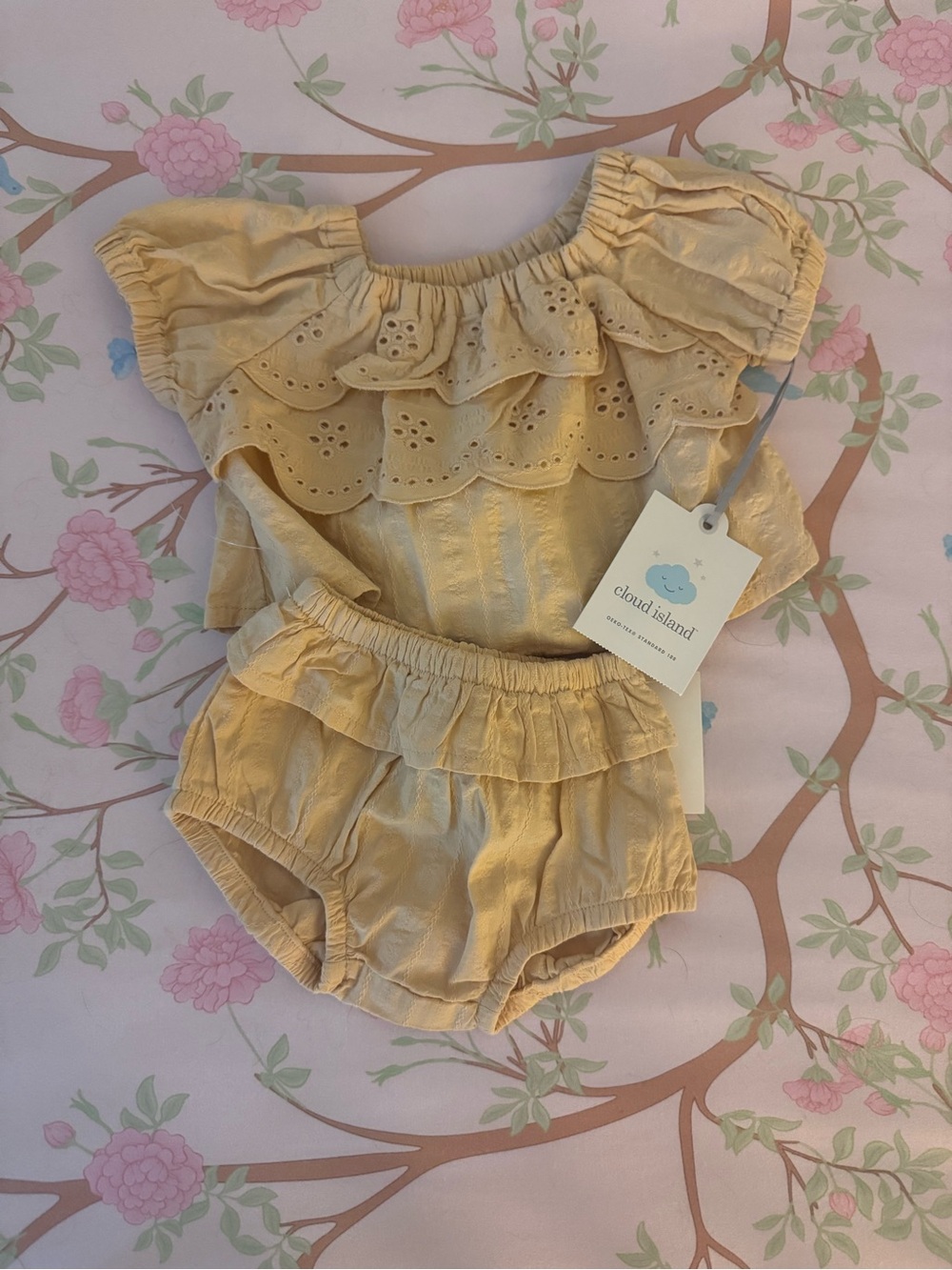 cloud island Yellow Eyelet Ruffle Two-Piece Baby Outfit